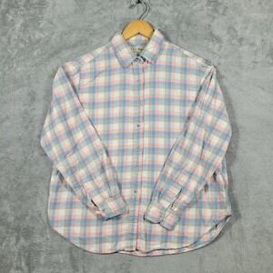 Vtg L.L. Bean Button Up Shirt Mens 18 Pink Plaid Flannel Long Sleeve USA Made